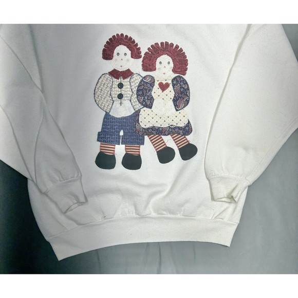 Vintage Raggedy Ann & Andy White Jerzees USA Made Crewneck Sweater Size Large - Picture 4 of 8